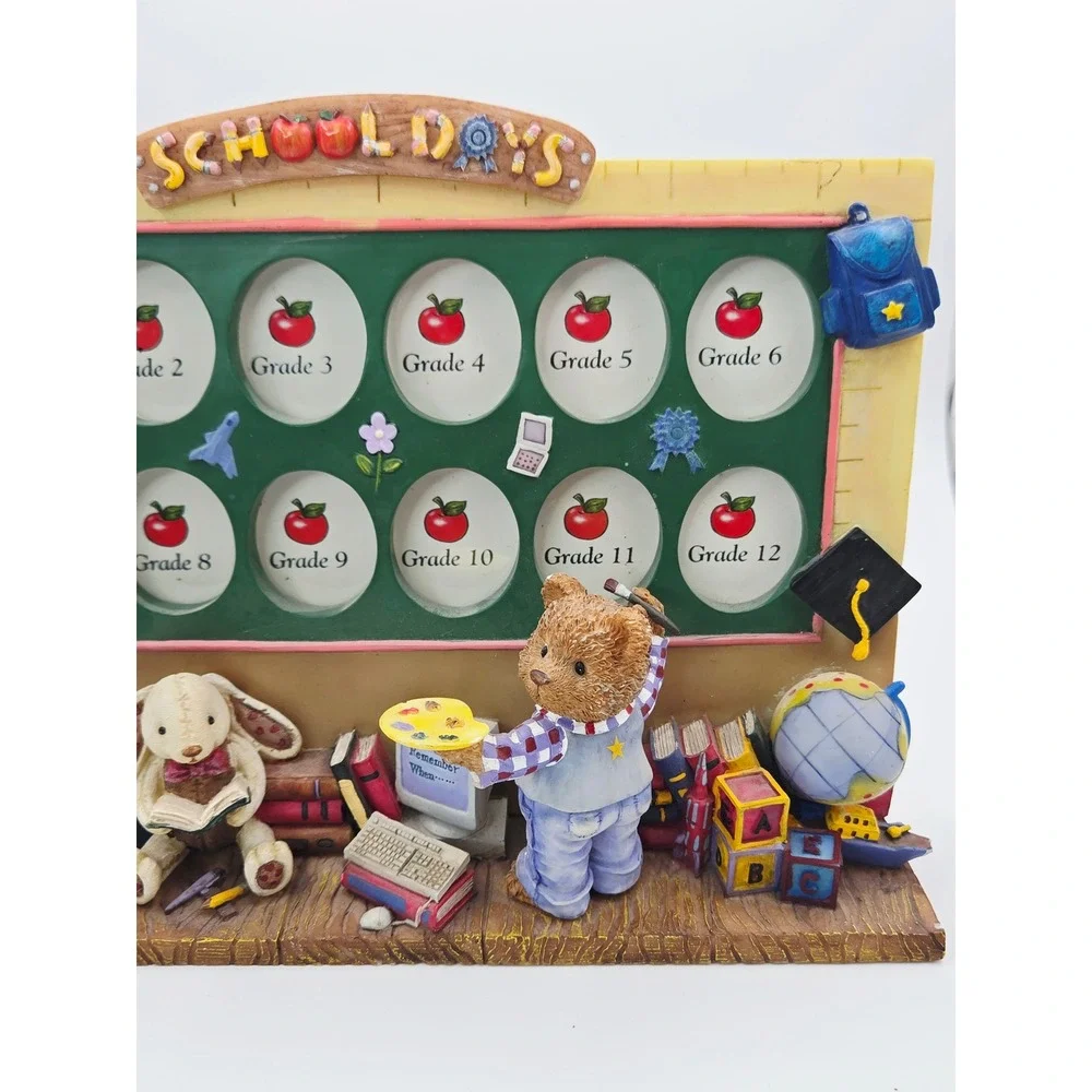 Vintage 1990s School Days Grade 1-12 Multi Photo Frame Resin Classroom Bear
